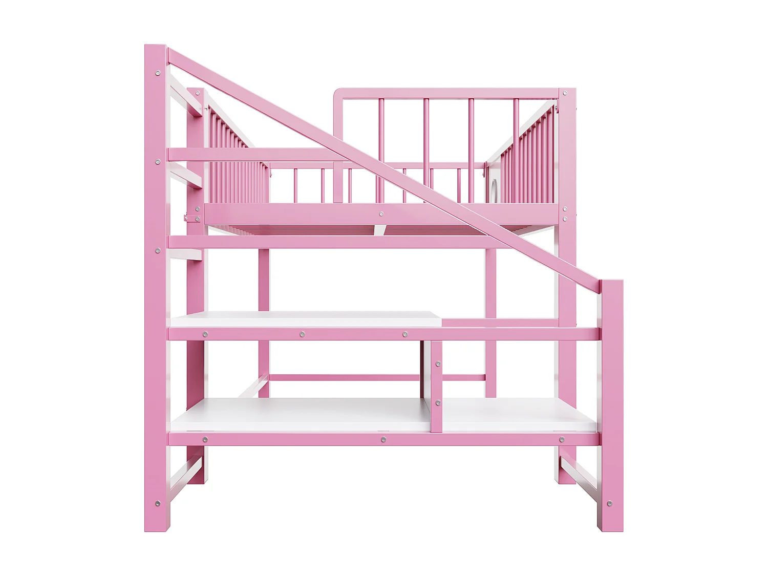Lit mezzanine bas pour enfant - 90 x 200 cm - avec échelle de rangement - structure métallique - rose