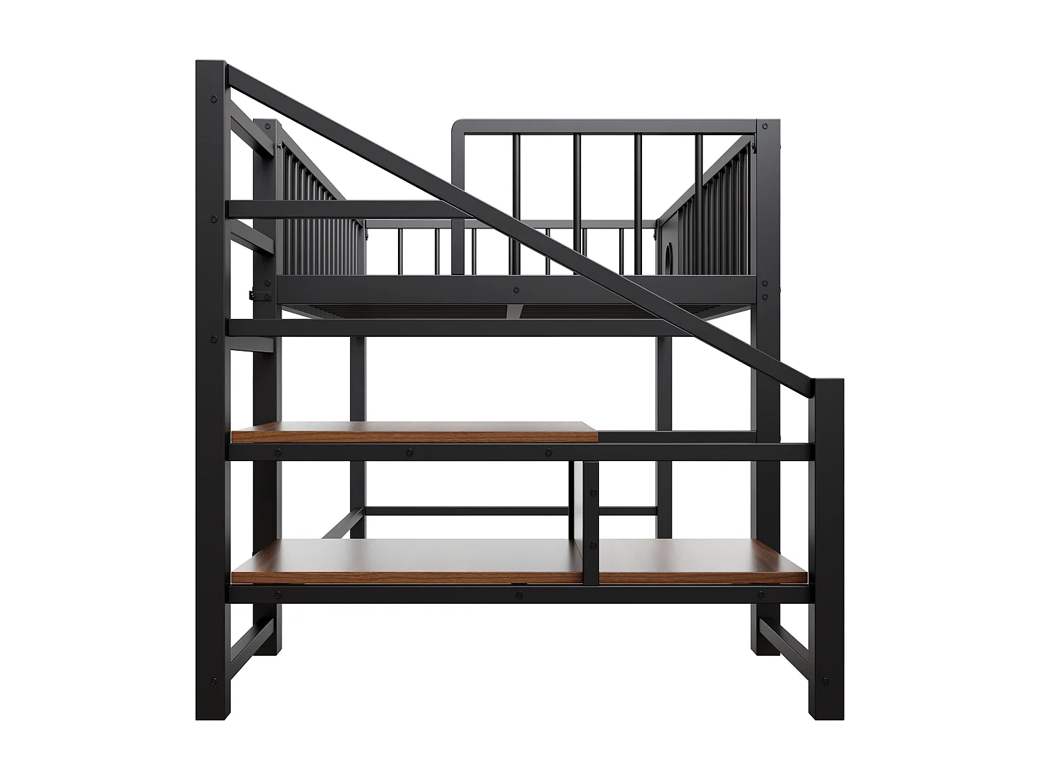 Lit mezzanine bas pour enfant - 90 x 200 cm - avec échelle de rangement - structure métallique - noir