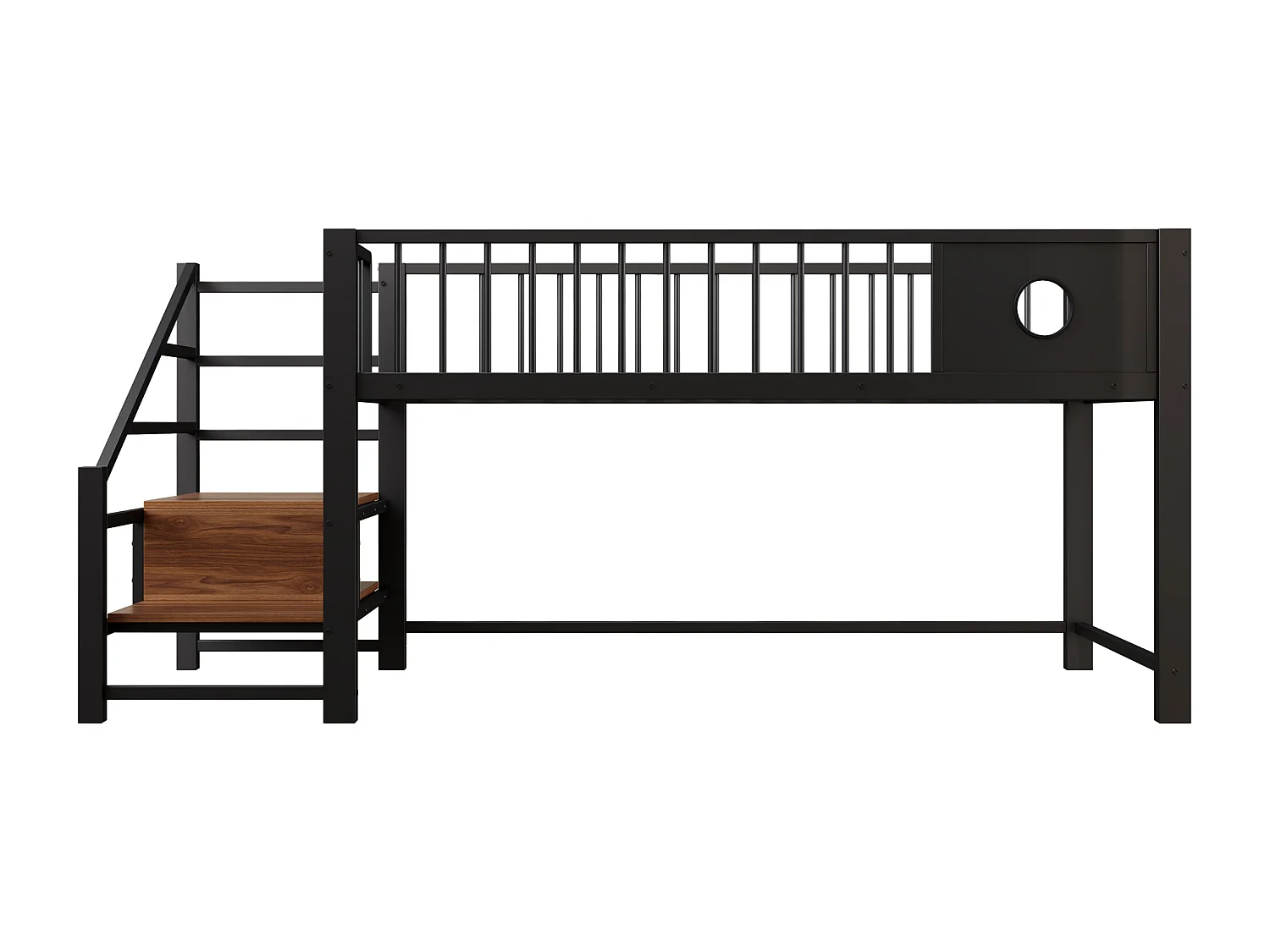 Lit mezzanine bas pour enfant - 90 x 200 cm - avec échelle de rangement - structure métallique - noir
