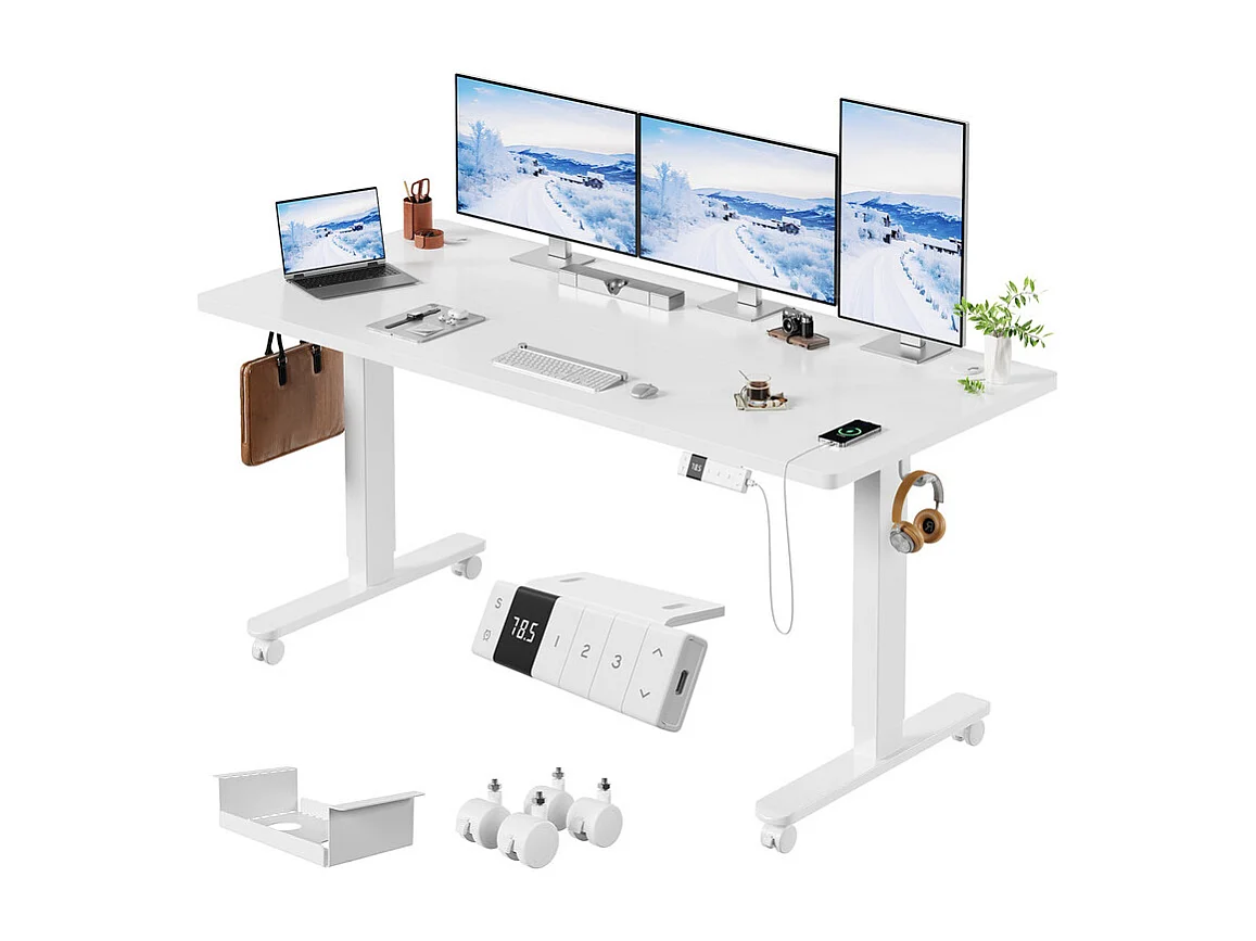 Bureau assis-debout électrique avec port de chargement USB-C, bureau ergonomique à hauteur réglable avec passe-câbles, pour bureau à domicile