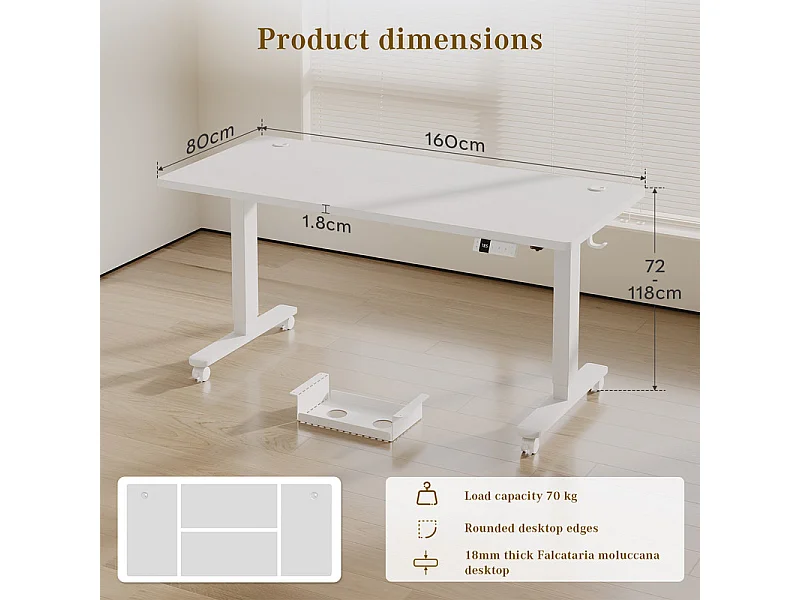 Bureau assis-debout électrique avec port de chargement USB-C, bureau ergonomique à hauteur réglable avec passe-câbles, pour bureau à domicile