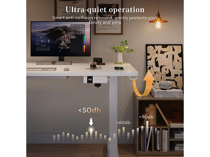 Bureau assis-debout électrique avec port de chargement USB-C, bureau ergonomique à hauteur réglable avec passe-câbles, pour bureau à domicile