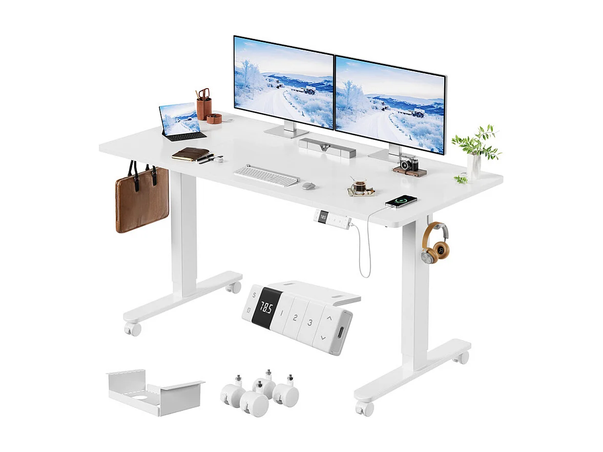 Bureau assis-debout électrique avec port de chargement USB-C, bureau ergonomique à hauteur réglable avec passe-câbles, pour bureau à domicile
