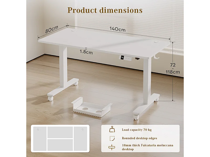 Bureau assis-debout électrique avec port de chargement USB-C, bureau ergonomique à hauteur réglable avec passe-câbles, pour bureau à domicile
