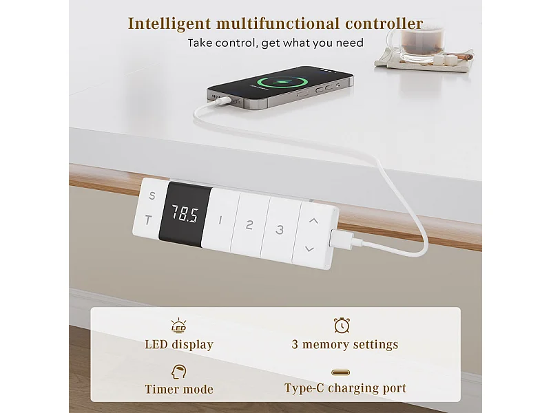 Bureau assis-debout électrique avec port de chargement USB-C, bureau ergonomique à hauteur réglable avec passe-câbles, pour bureau à domicile