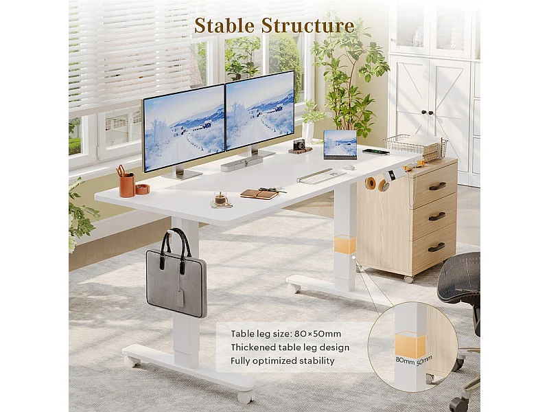 Bureau assis-debout électrique avec port de chargement USB-C, bureau ergonomique à hauteur réglable avec passe-câbles, pour bureau à domicile