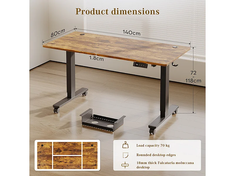 Bureau assis-debout électrique avec port de chargement USB-C, bureau ergonomique à hauteur réglable avec passe-câbles, pour bureau à domicile