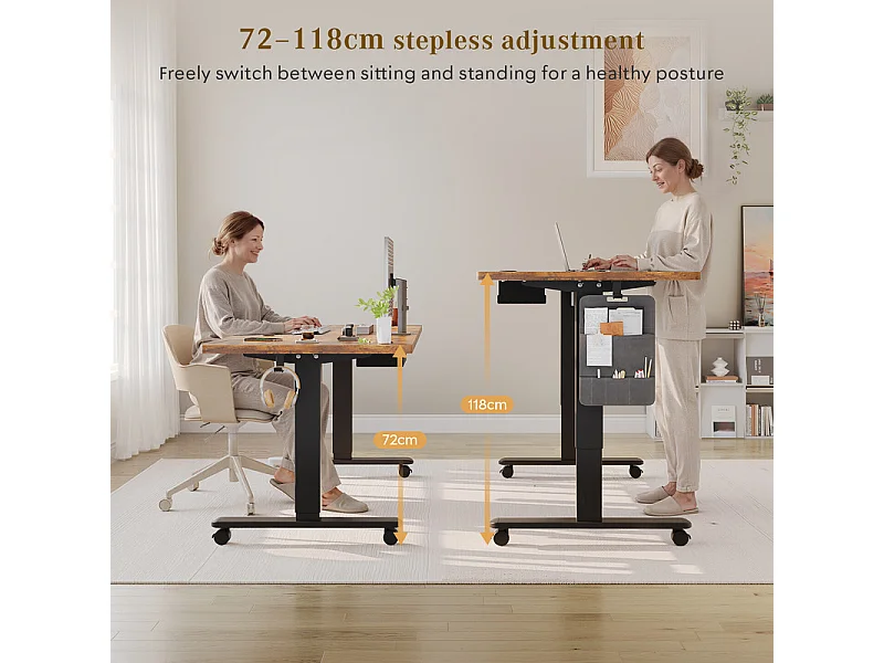 Bureau assis-debout électrique avec port de chargement USB-C, bureau ergonomique à hauteur réglable avec passe-câbles, pour bureau à domicile