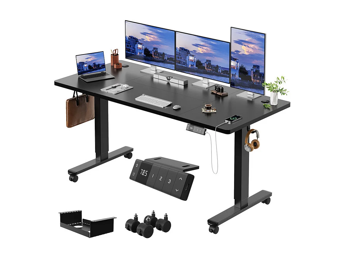 Bureau assis-debout électrique avec port de chargement USB-C, bureau ergonomique à hauteur réglable avec passe-câbles, pour bureau à domicile