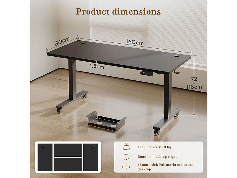 Bureau assis-debout électrique avec port de chargement USB-C, bureau ergonomique à hauteur réglable avec passe-câbles, pour bureau à domicile