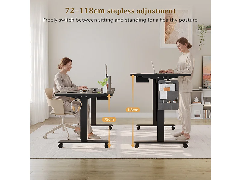 Bureau assis-debout électrique avec port de chargement USB-C, bureau ergonomique à hauteur réglable avec passe-câbles, pour bureau à domicile