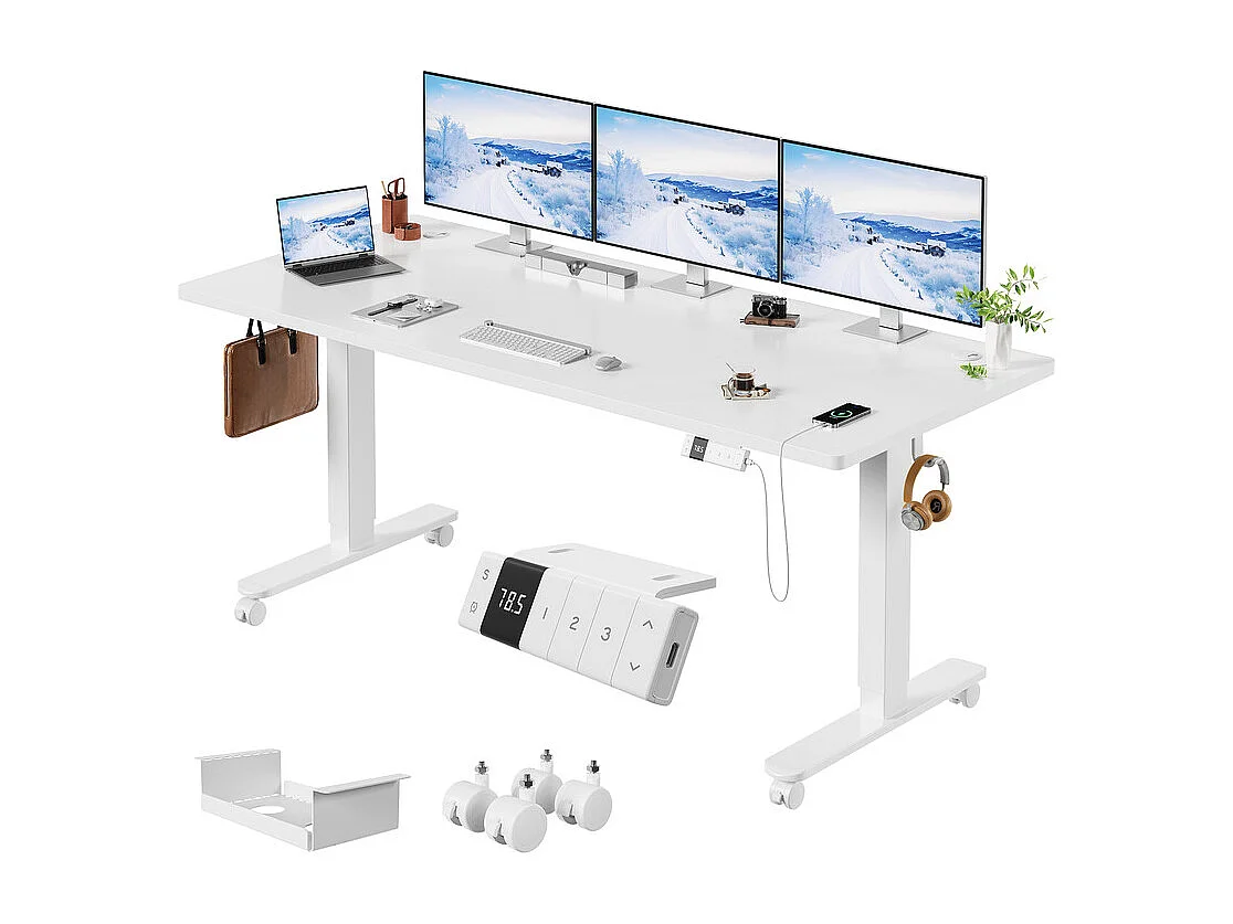 Bureau assis-debout électrique avec port de chargement USB-C, bureau ergonomique à hauteur réglable avec passe-câbles, pour bureau à domicile