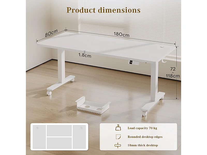 Bureau assis-debout électrique avec port de chargement USB-C, bureau ergonomique à hauteur réglable avec passe-câbles, pour bureau à domicile