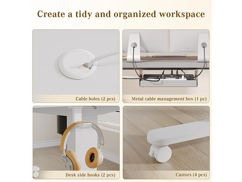 Bureau assis-debout électrique avec port de chargement USB-C, bureau ergonomique à hauteur réglable avec passe-câbles, pour bureau à domicile