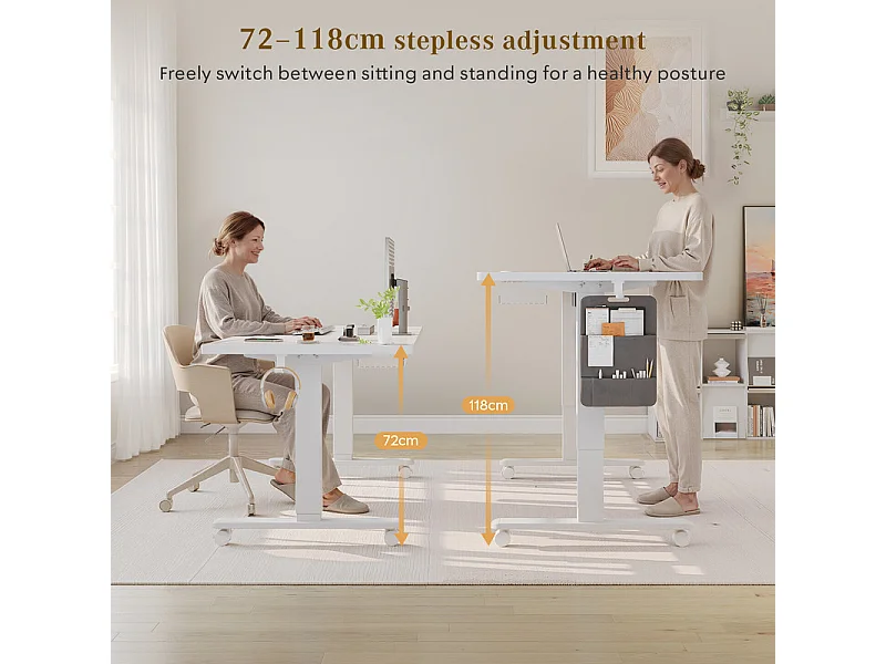 Bureau assis-debout électrique avec port de chargement USB-C, bureau ergonomique à hauteur réglable avec passe-câbles, pour bureau à domicile