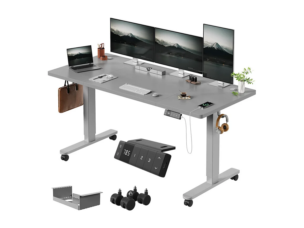Bureau assis-debout électrique avec port de chargement USB-C, bureau ergonomique à hauteur réglable avec passe-câbles, pour bureau à domicile