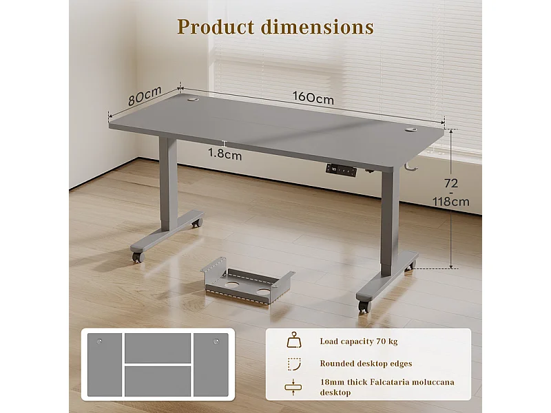 Bureau assis-debout électrique avec port de chargement USB-C, bureau ergonomique à hauteur réglable avec passe-câbles, pour bureau à domicile