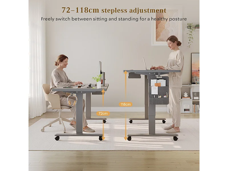 Bureau assis-debout électrique avec port de chargement USB-C, bureau ergonomique à hauteur réglable avec passe-câbles, pour bureau à domicile