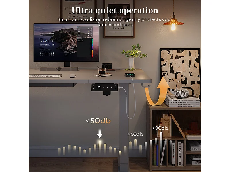 Bureau assis-debout électrique avec port de chargement USB-C, bureau ergonomique à hauteur réglable avec passe-câbles, pour bureau à domicile