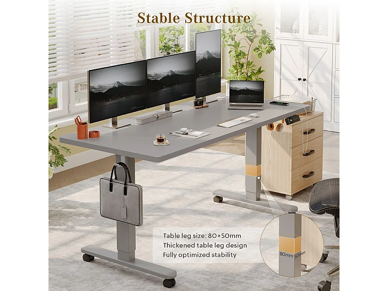 Bureau assis-debout électrique avec port de chargement USB-C, bureau ergonomique à hauteur réglable avec passe-câbles, pour bureau à domicile