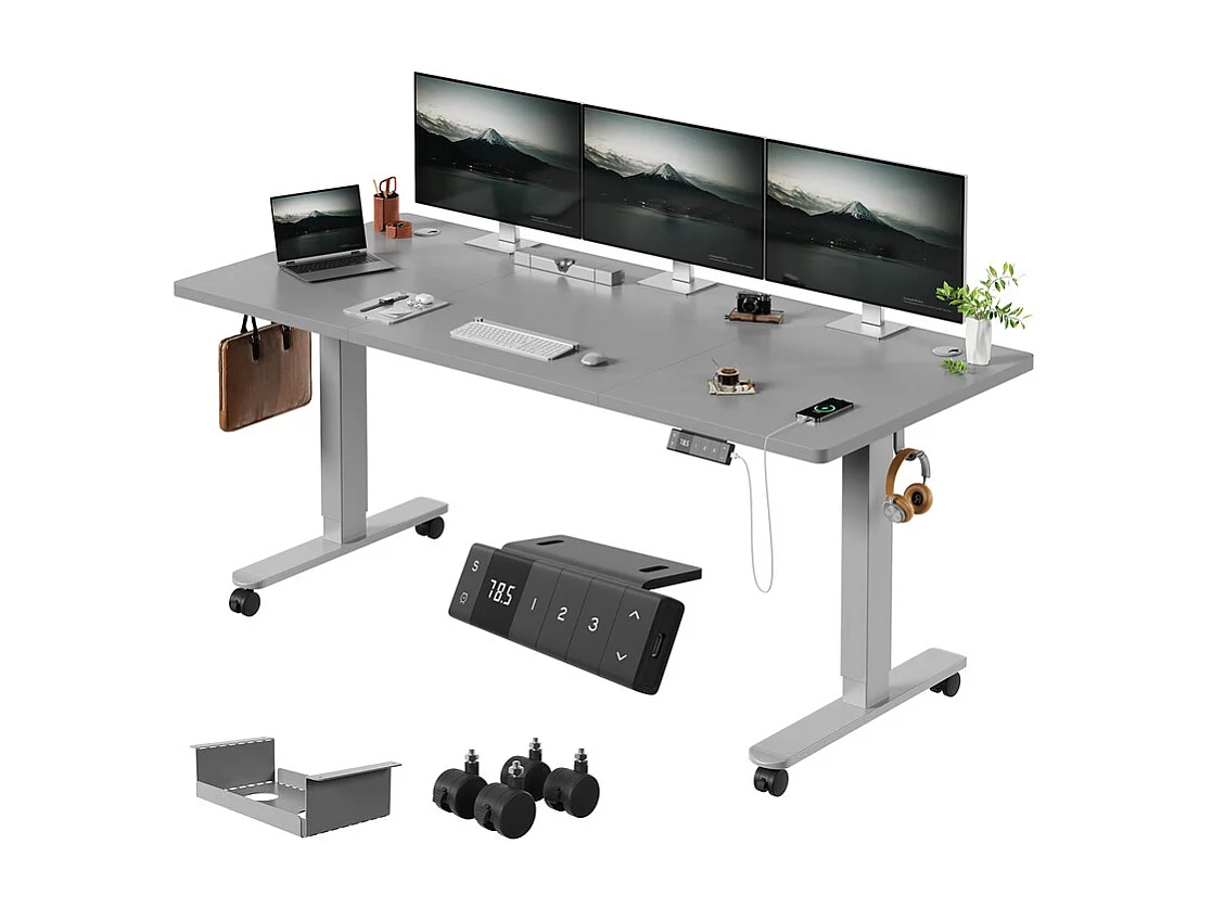 Bureau assis-debout électrique avec port de chargement USB-C, bureau ergonomique à hauteur réglable avec passe-câbles, pour bureau à domicile