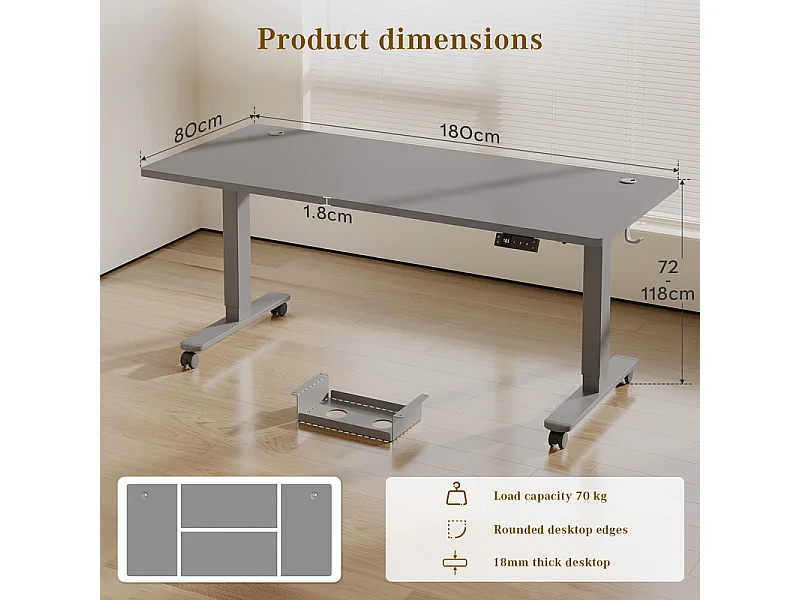 Bureau assis-debout électrique avec port de chargement USB-C, bureau ergonomique à hauteur réglable avec passe-câbles, pour bureau à domicile