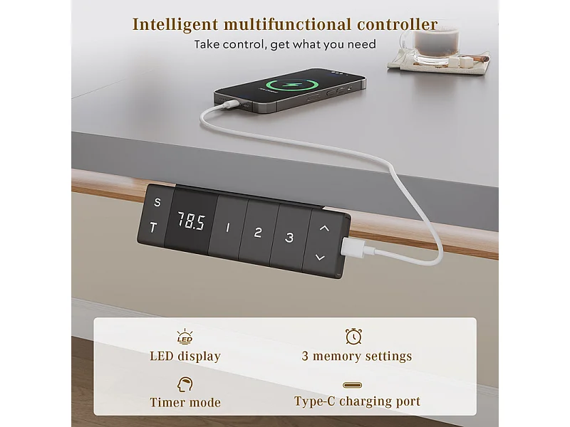 Bureau assis-debout électrique avec port de chargement USB-C, bureau ergonomique à hauteur réglable avec passe-câbles, pour bureau à domicile