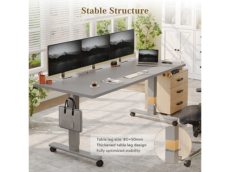 Bureau assis-debout électrique avec port de chargement USB-C, bureau ergonomique à hauteur réglable avec passe-câbles, pour bureau à domicile