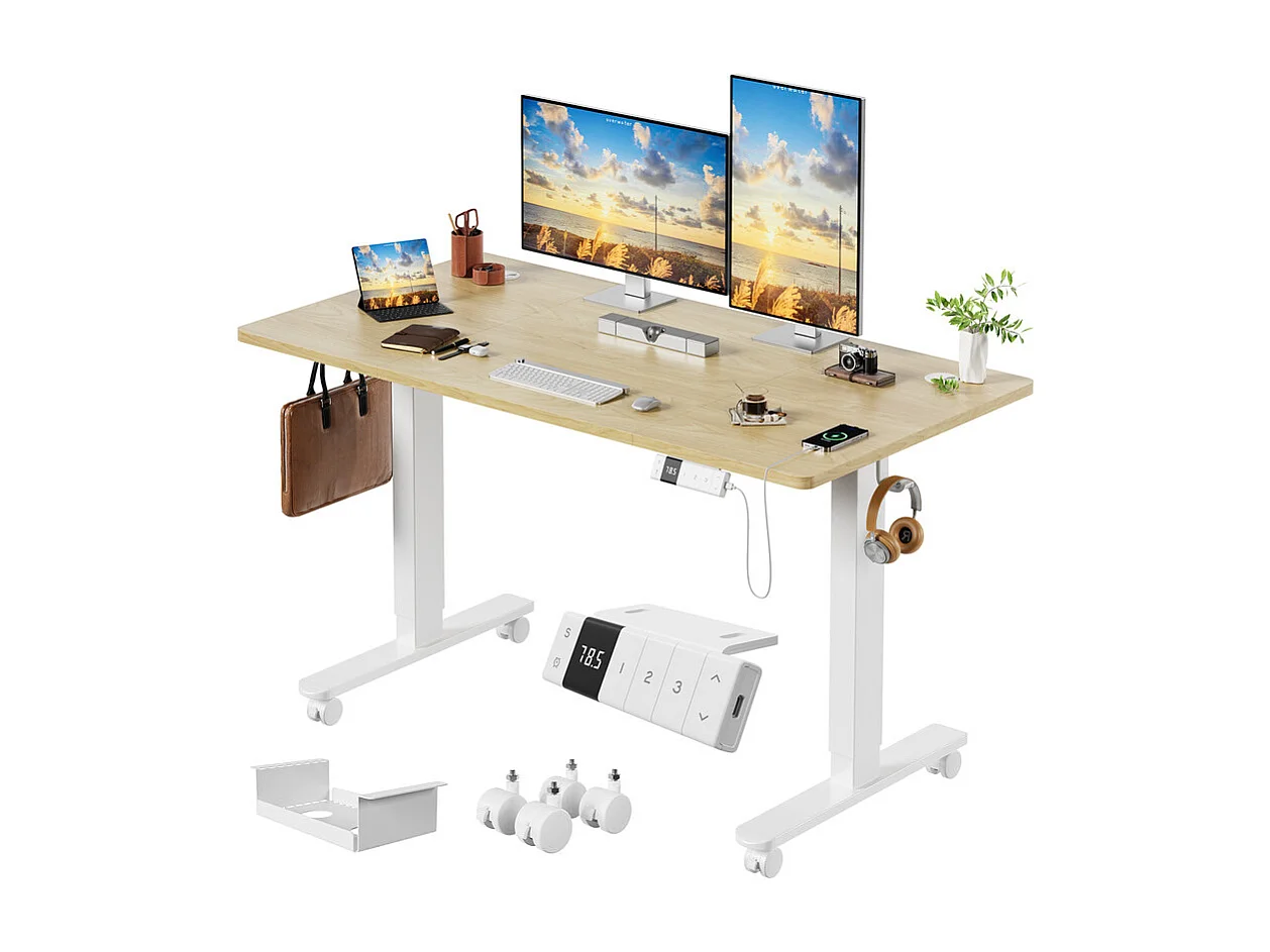 Bureau assis-debout électrique avec port de chargement USB-C, bureau ergonomique à hauteur réglable avec passe-câbles, pour bureau à domicile