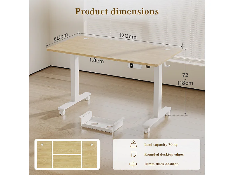 Bureau assis-debout électrique avec port de chargement USB-C, bureau ergonomique à hauteur réglable avec passe-câbles, pour bureau à domicile