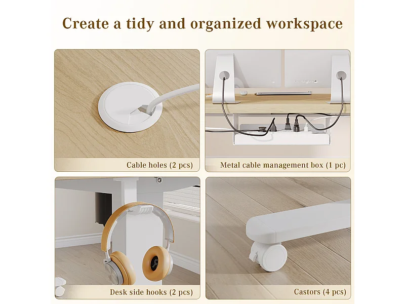 Bureau assis-debout électrique avec port de chargement USB-C, bureau ergonomique à hauteur réglable avec passe-câbles, pour bureau à domicile