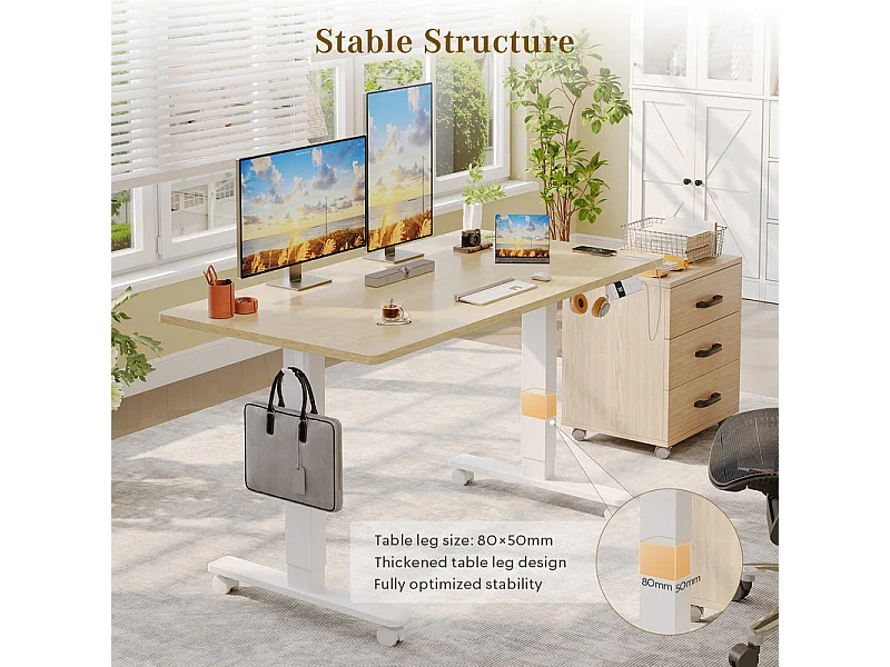 Bureau assis-debout électrique avec port de chargement USB-C, bureau ergonomique à hauteur réglable avec passe-câbles, pour bureau à domicile