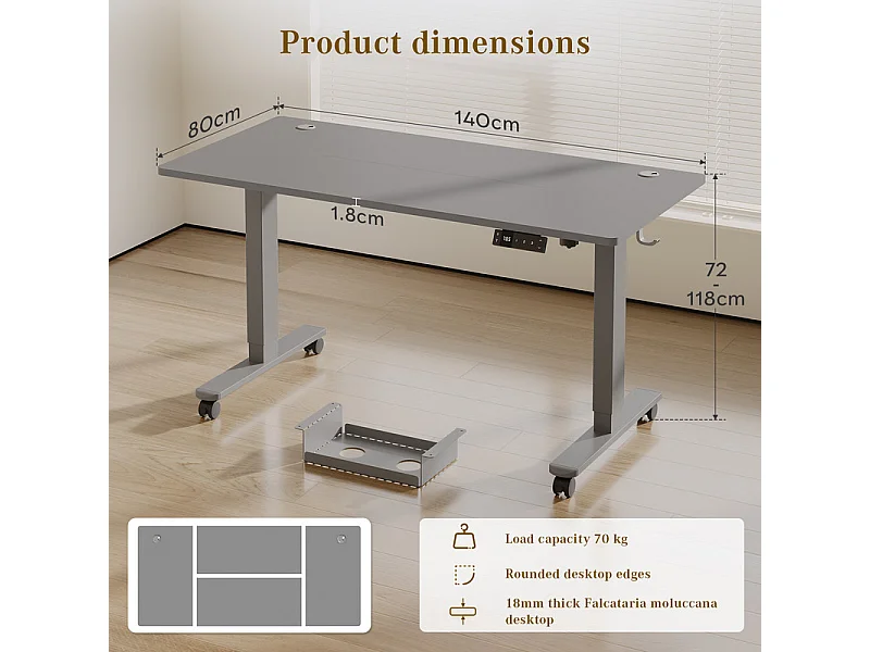 Bureau assis-debout électrique avec port de chargement USB-C, bureau ergonomique à hauteur réglable avec passe-câbles, pour bureau à domicile