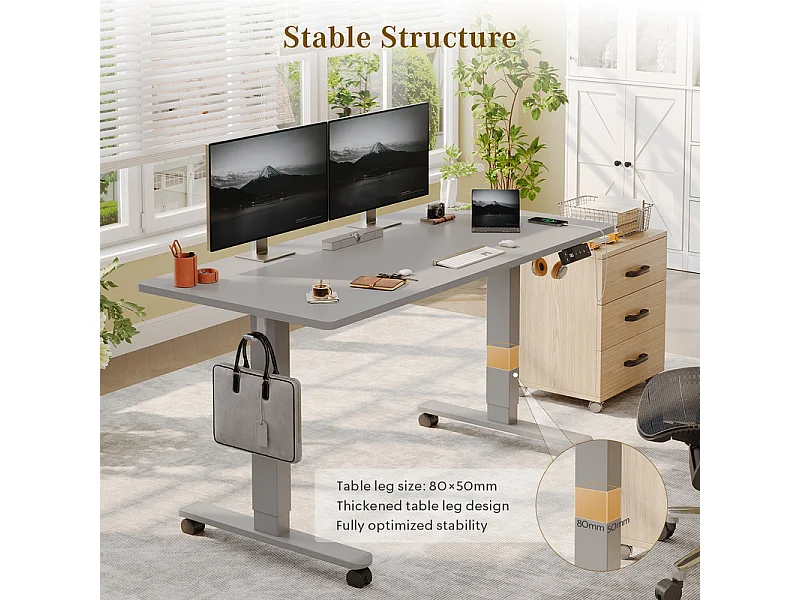 Bureau assis-debout électrique avec port de chargement USB-C, bureau ergonomique à hauteur réglable avec passe-câbles, pour bureau à domicile