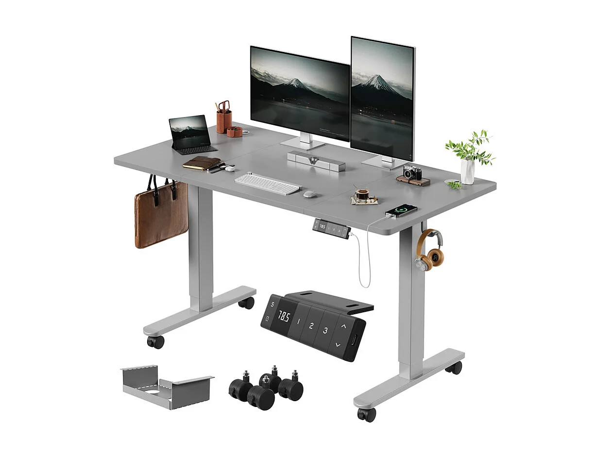 Bureau assis-debout électrique avec port de chargement USB-C, bureau ergonomique à hauteur réglable avec passe-câbles, pour bureau à domicile