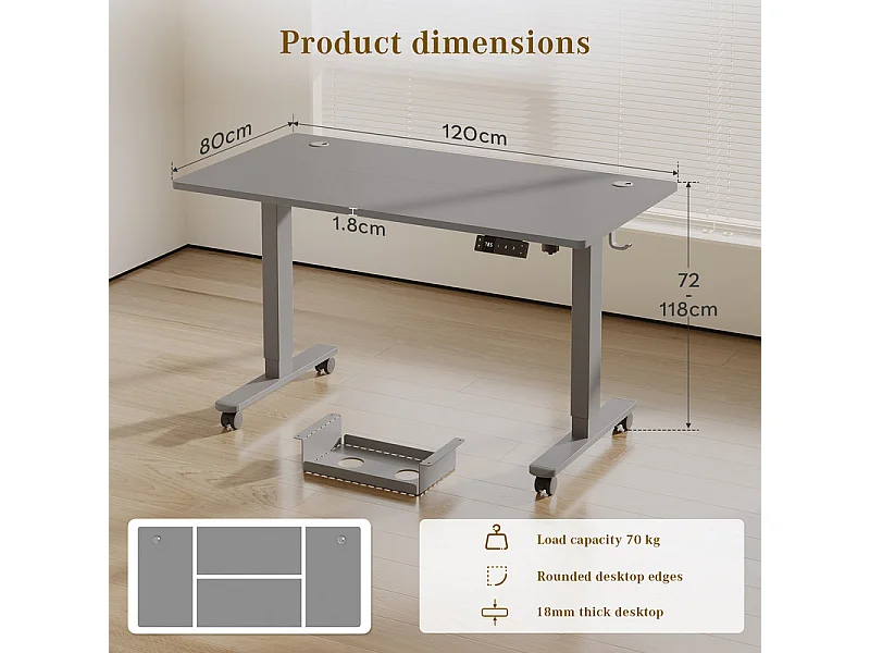 Bureau assis-debout électrique avec port de chargement USB-C, bureau ergonomique à hauteur réglable avec passe-câbles, pour bureau à domicile