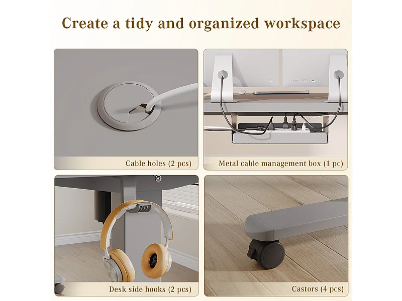 Bureau assis-debout électrique avec port de chargement USB-C, bureau ergonomique à hauteur réglable avec passe-câbles, pour bureau à domicile