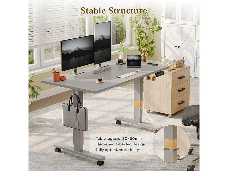 Bureau assis-debout électrique avec port de chargement USB-C, bureau ergonomique à hauteur réglable avec passe-câbles, pour bureau à domicile