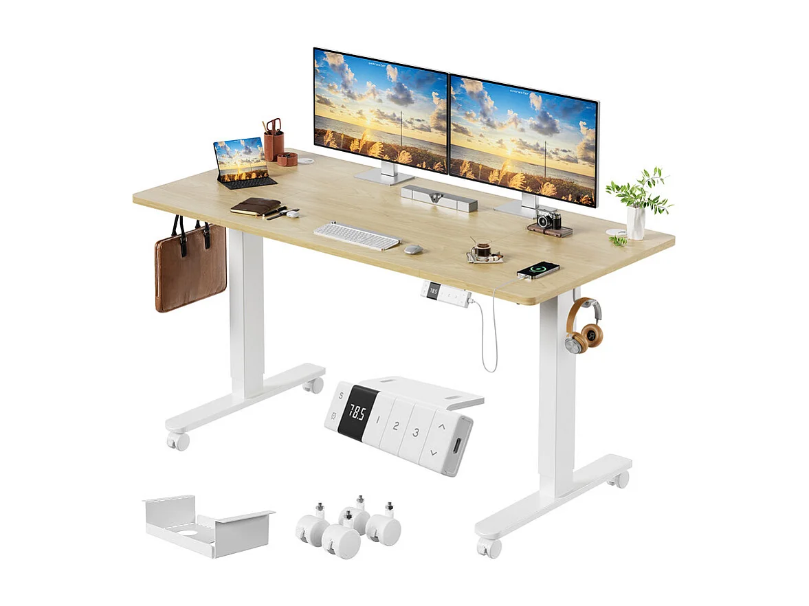 Bureau assis-debout électrique avec port de chargement USB-C, bureau ergonomique à hauteur réglable avec passe-câbles, pour bureau à domicile