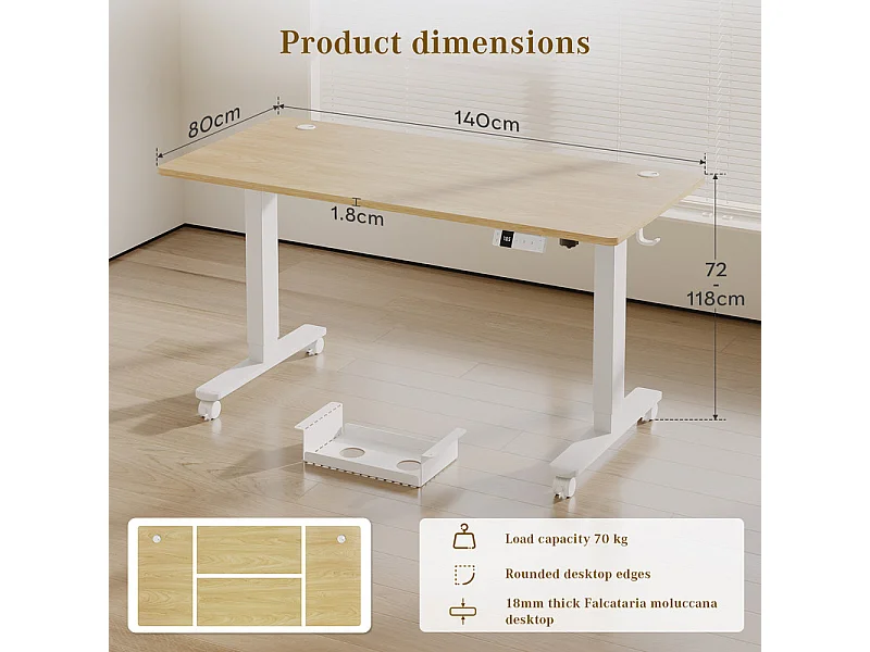 Bureau assis-debout électrique avec port de chargement USB-C, bureau ergonomique à hauteur réglable avec passe-câbles, pour bureau à domicile