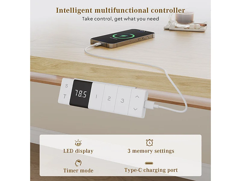 Bureau assis-debout électrique avec port de chargement USB-C, bureau ergonomique à hauteur réglable avec passe-câbles, pour bureau à domicile