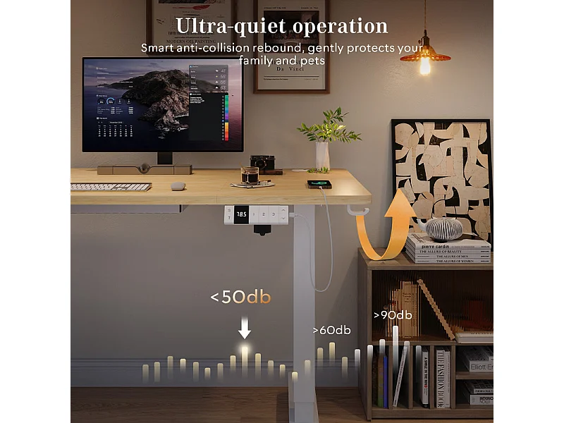 Bureau assis-debout électrique avec port de chargement USB-C, bureau ergonomique à hauteur réglable avec passe-câbles, pour bureau à domicile
