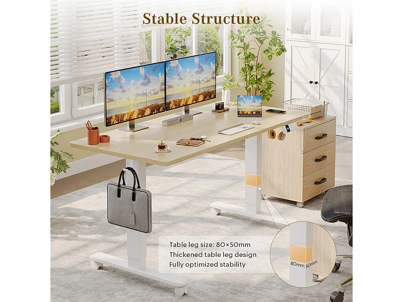 Bureau assis-debout électrique avec port de chargement USB-C, bureau ergonomique à hauteur réglable avec passe-câbles, pour bureau à domicile