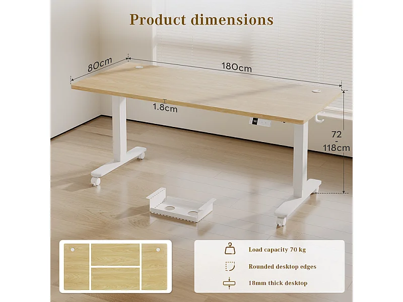 Bureau assis-debout électrique avec port de chargement USB-C, bureau ergonomique à hauteur réglable avec passe-câbles, pour bureau à domicile