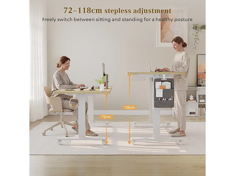 Bureau assis-debout électrique avec port de chargement USB-C, bureau ergonomique à hauteur réglable avec passe-câbles, pour bureau à domicile