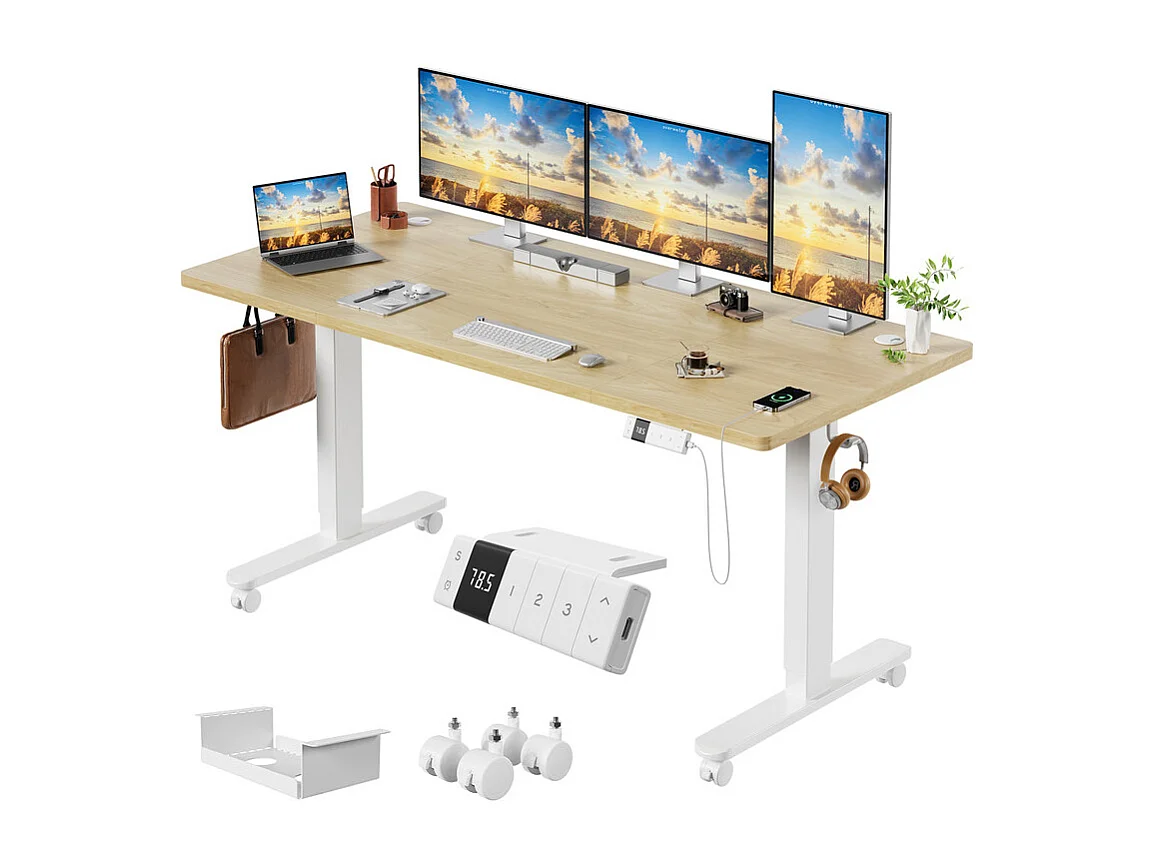 Bureau assis-debout électrique avec port de chargement USB-C, bureau ergonomique à hauteur réglable avec passe-câbles, pour bureau à domicile
