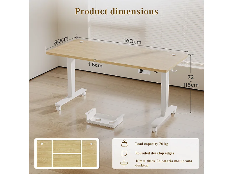 Bureau assis-debout électrique avec port de chargement USB-C, bureau ergonomique à hauteur réglable avec passe-câbles, pour bureau à domicile