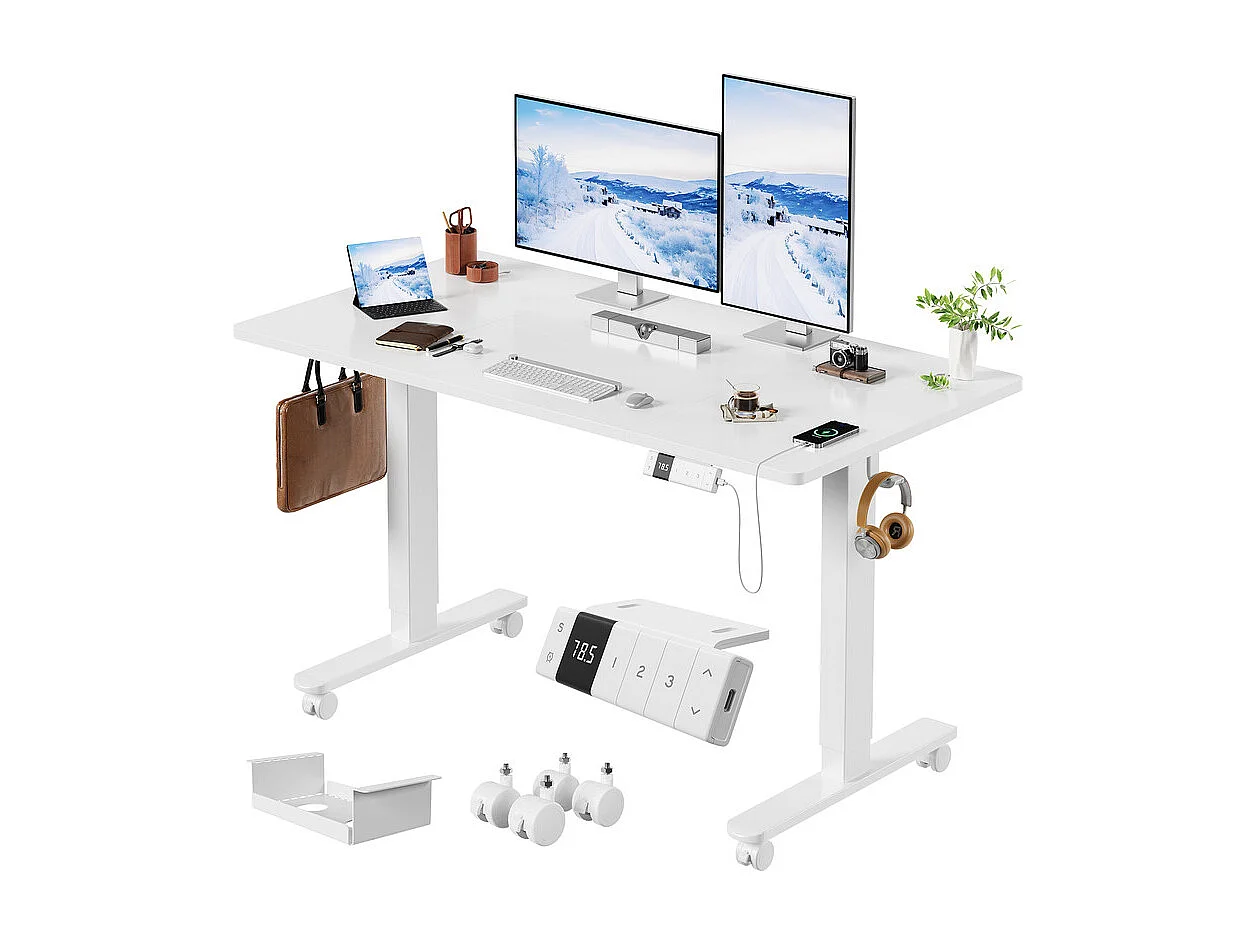 Bureau assis-debout électrique avec port de chargement USB-C, bureau ergonomique à hauteur réglable avec passe-câbles, pour bureau à domicile