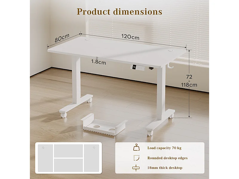 Bureau assis-debout électrique avec port de chargement USB-C, bureau ergonomique à hauteur réglable avec passe-câbles, pour bureau à domicile