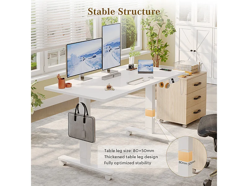 Bureau assis-debout électrique avec port de chargement USB-C, bureau ergonomique à hauteur réglable avec passe-câbles, pour bureau à domicile